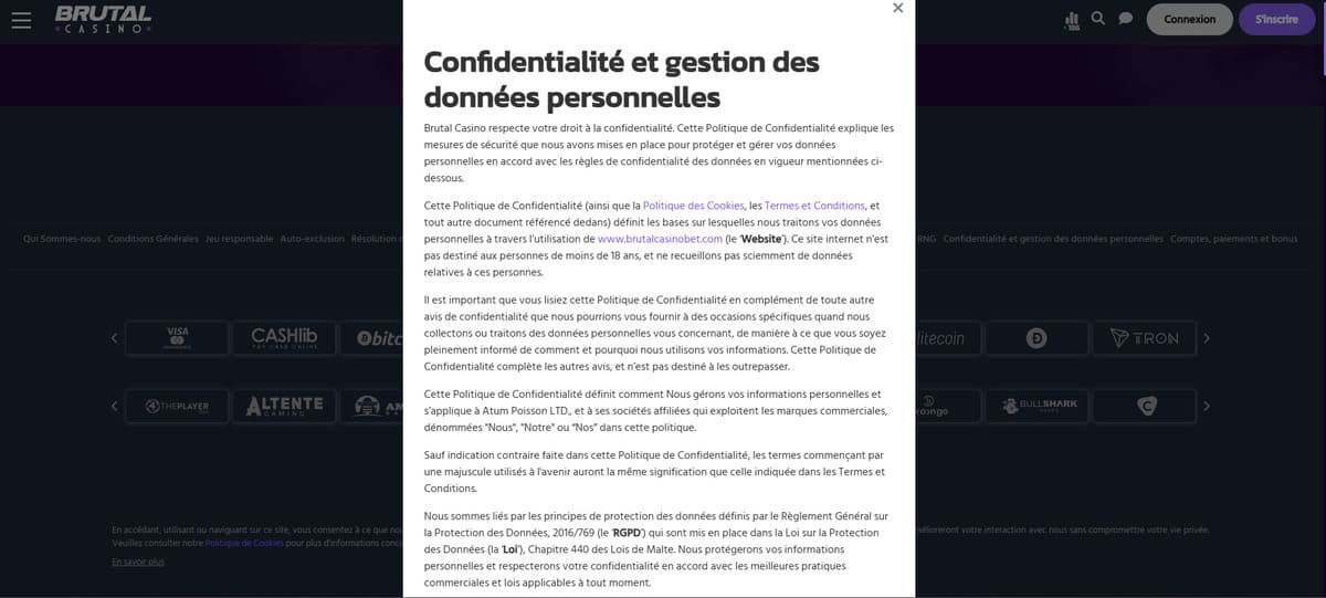 brutal casino donnees personnelles